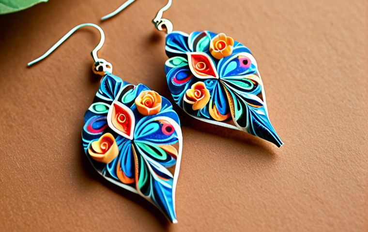 **

"Close-up of delicate paper earrings featuring intricate floral designs and vibrant colors, emphasizing the lightweight and stylish nature of the jewelry. Focus on the texture of the recycled paper."

**