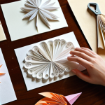 A close-up, high-detail shot of hands meticulously crafting intricate paper art, showcasing the delicate transformation of paper. In the foreground, a finely detailed paper-cut design, a delicate quilled motif, and a beautifully folded origami figure are visible. The scene is bathed in soft, diffused natural light, emphasizing the serene and meditative aspect of paper crafting. Various paper types with different textures and vibrant colors are scattered around. Sharp scissors, a precision craft knife, and a small glue bottle are subtly placed on a clean wooden surface. The overall mood is peaceful, focused, and deeply satisfying.
